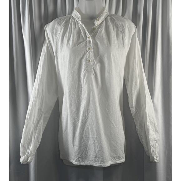 GAP Cotton Mock Neck Long Sleeves Drawstring Waist Blouse, White, Sz: L, 79-11 - Picture 4 of 12